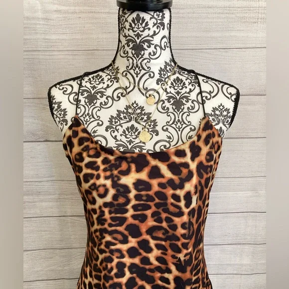 CBR | NWT Chic /Boutique /Rose Leopard Spaghetti Strap Bodycon Dress - Picture 2 of 7